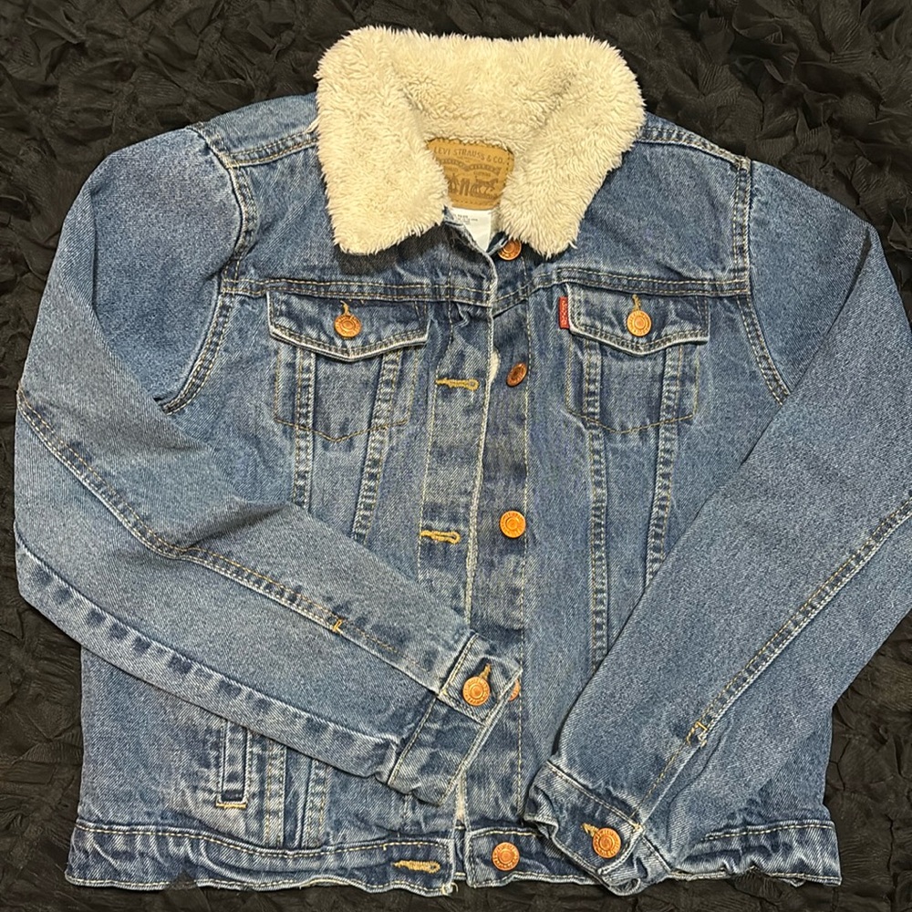 Kids Levi's Trucker Denim Jean Jacket Sherpa Premium Original Blue Size XL 13-15